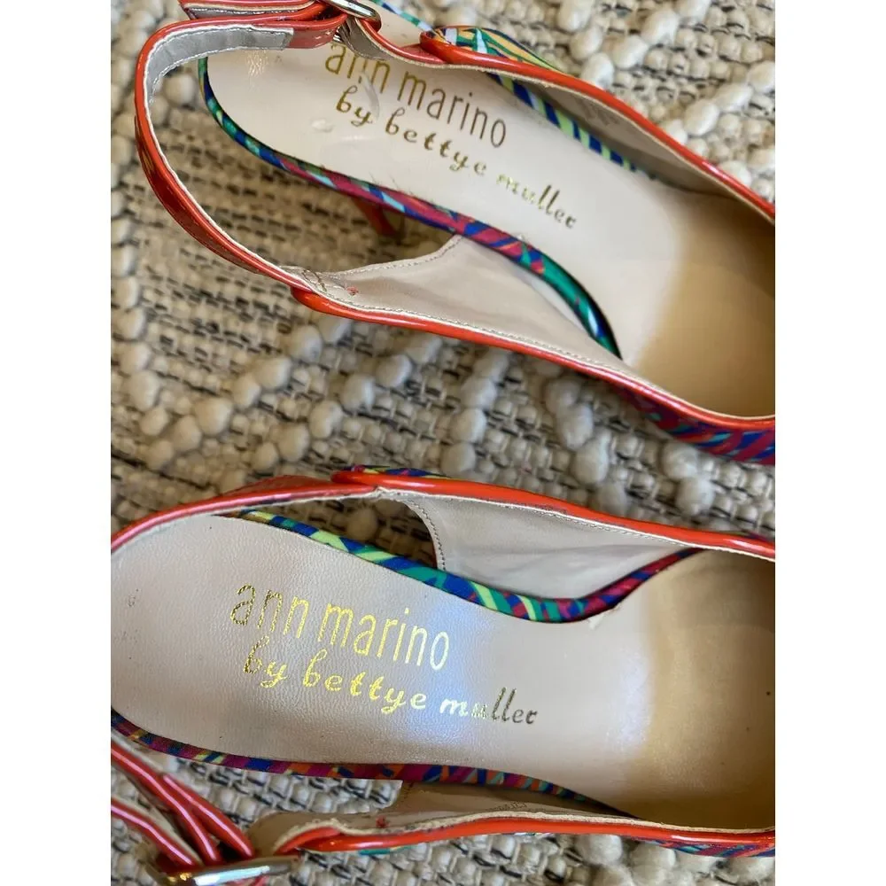 ANN‎ MARINO x BETTYE MULLER Sandals TROPICAL Fabric Print SLINGBACK Pointed sz 6